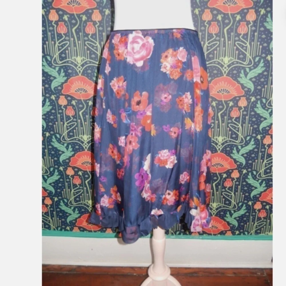 Dorothee Schumacher Navy Blue Pink Silk Chiffon A-Line Skirt Nwt 4